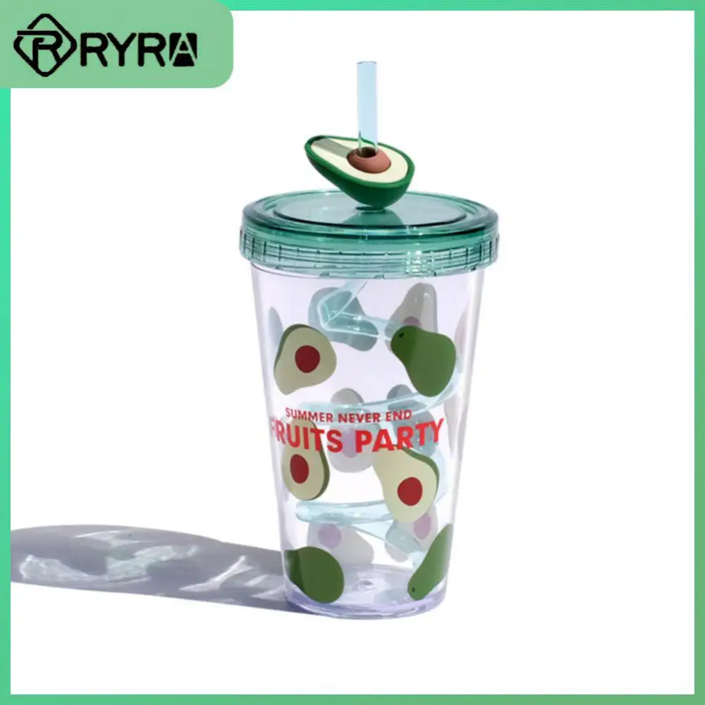 

Avocado Cup, Lemonade Cup And Straw Lid Plastic Reusable Coffee Cup Christmas Gift Home Drinking Utensils Straw Cup 480ML