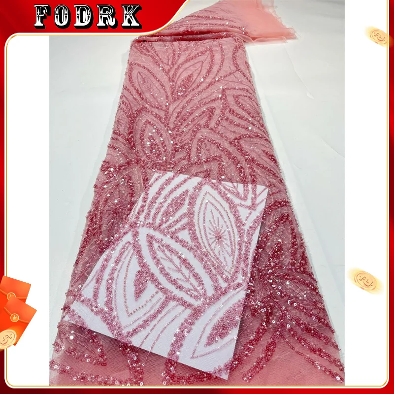 

2023 High Quality African Lace Fabric Sequins Mesh Lace France Luxury Beads 3D Embroidered Tulle Lace Fabric For Sewing