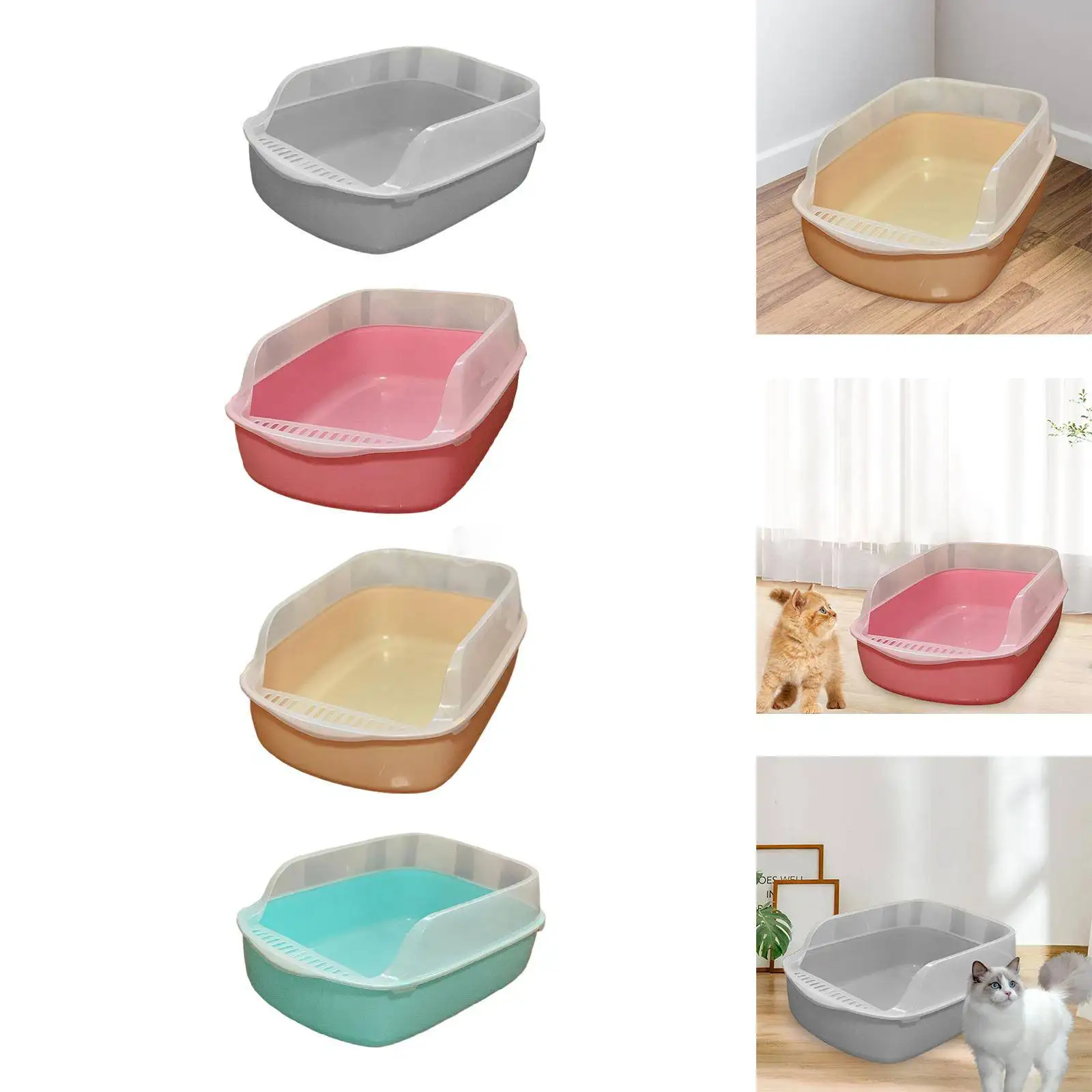 Semi Closed Large Space Travel Heighten Kitten Litter Pan Portable Cat Sandbox For Rabbit Indoor Cats Small Pets