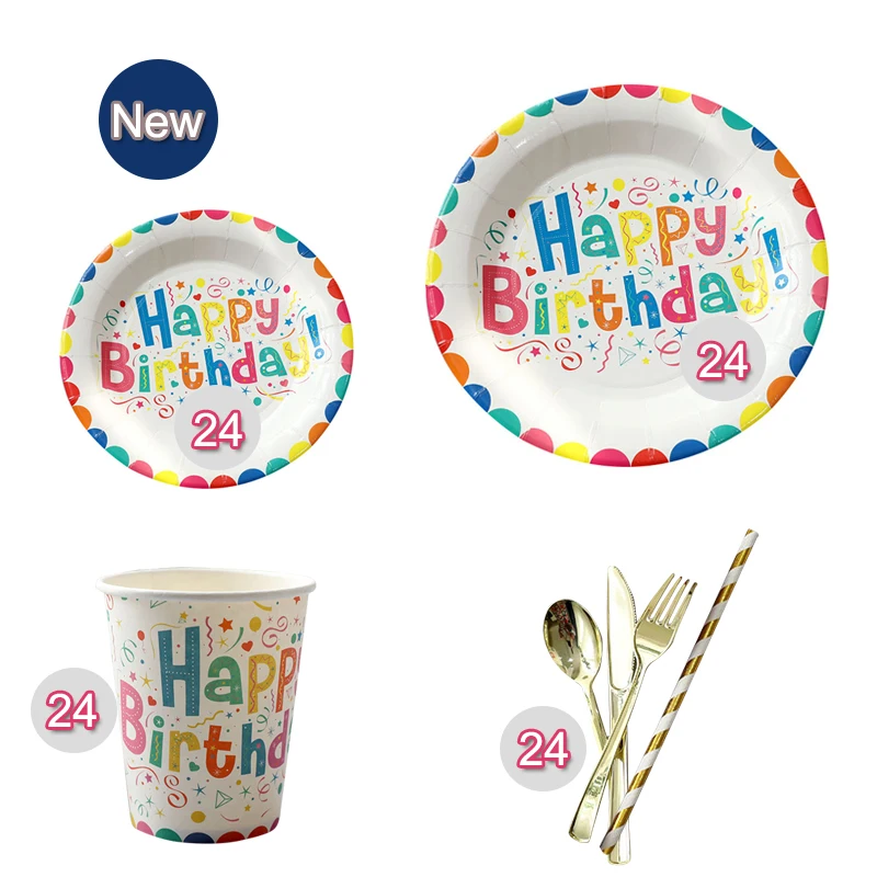 

New 96Pcs Party Supplies Party Plates Napkins Tableware Glow Birthday Colorful Graffiti Party Decoration Favor,Serve 24