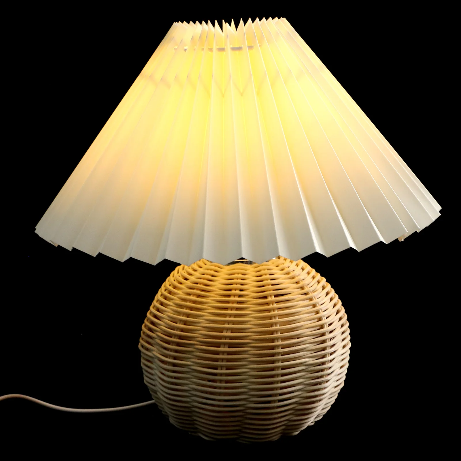 

LED Pleated Table Lamp Child Powered Lamps Rattan Small Night Light