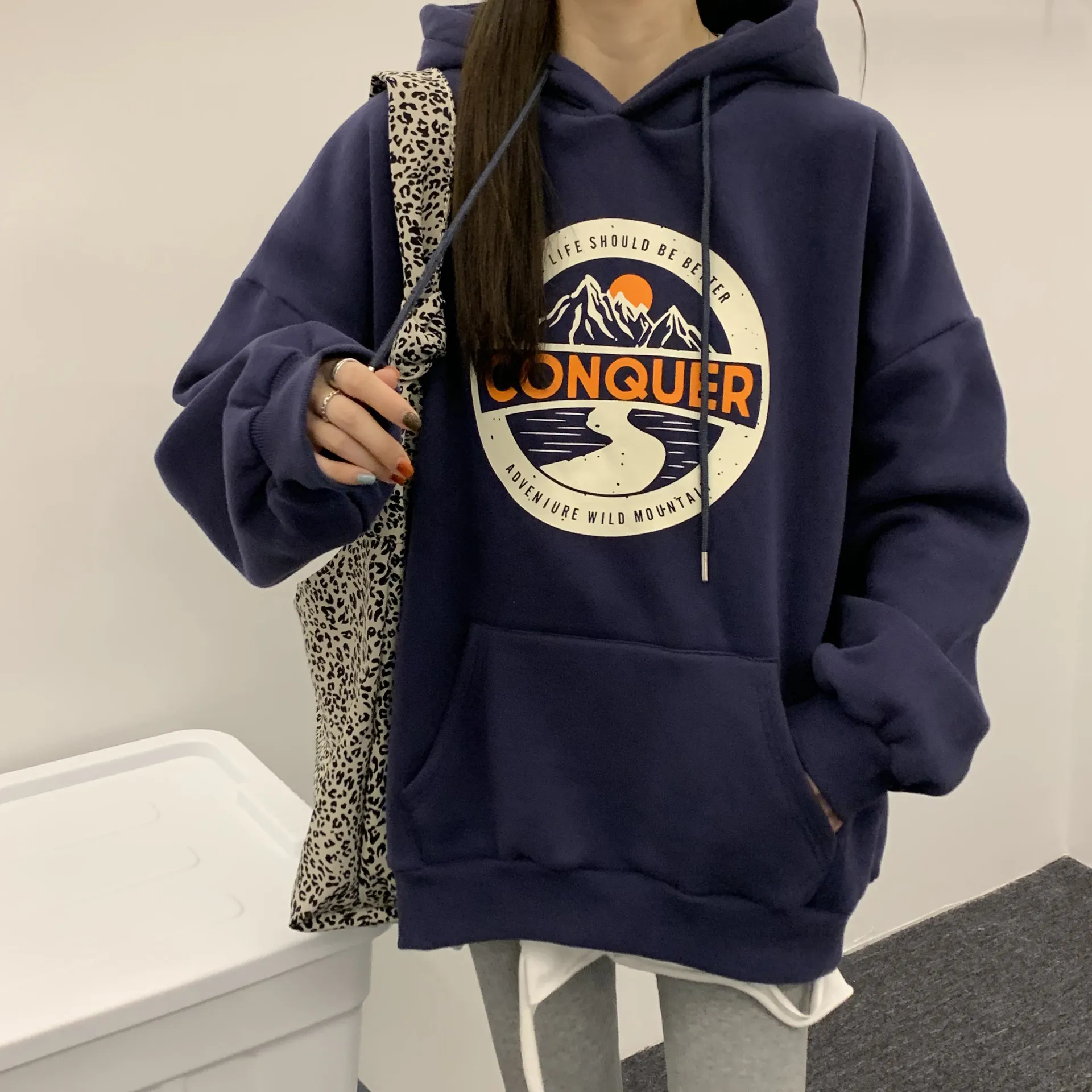 

Korea Vintage Clothes Woman Street Aesthetic Hoodies Sweatshirts Thick Print Hoodie Sweatshirts Blue Body Pull Kawaii Clothing