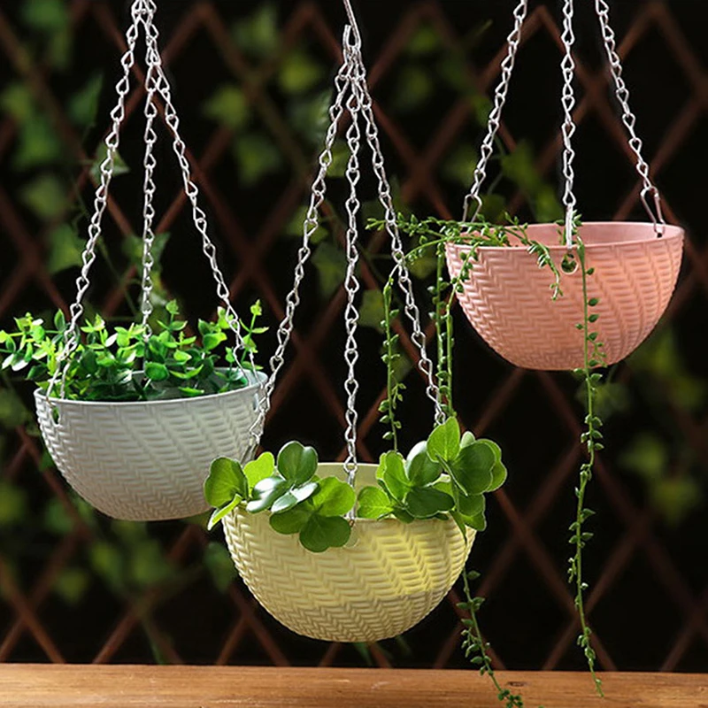 

1pcs Brand New Home Balcony Chain Hanging Planters Flower Pot Basket Imitation Rattan Weaving Garden Decoration Hot Sale