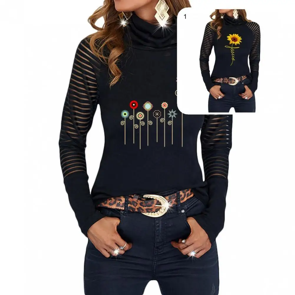 

Casual Blouse Chic Lightweight Slim Feather Print Lady Basic Top for Daily Wear Women Blouse Basic Top