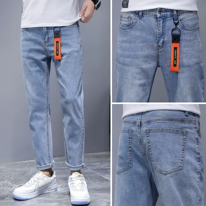 22ss Street Fashion Men Jeans Light Blue Versatile Denim Trousers Mid Waist Baggy Jeans Casual Pants Men Clothing Jeans Men