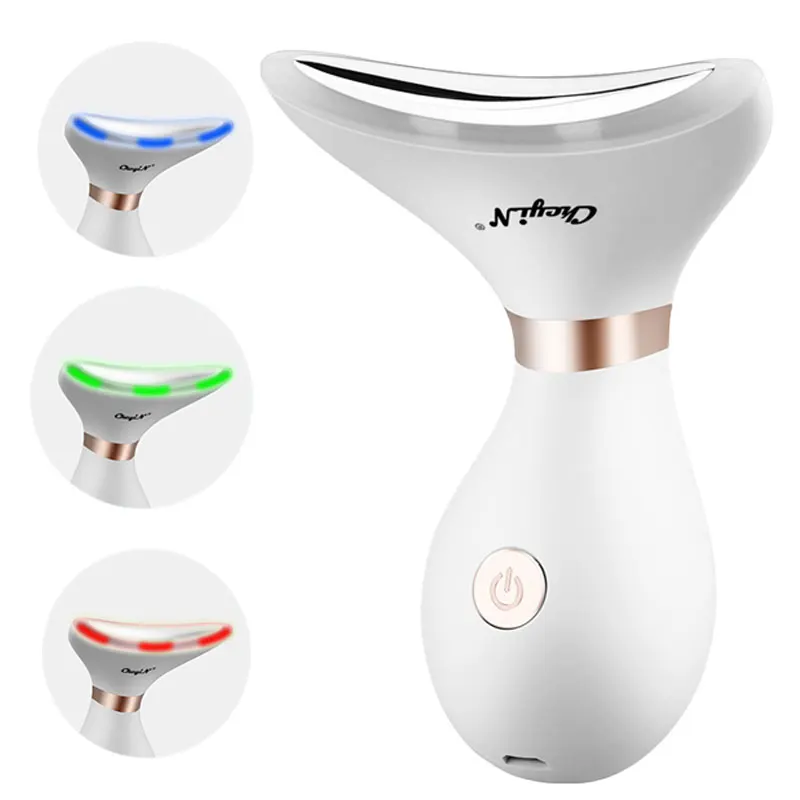 

3 Colors Led Photon Therapy Facial Neck Massager Heating Reduce Double Chin Skin Lifting Face Wrinkle Removal Anti-Aging Beauty