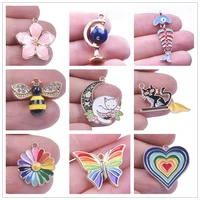 20pcslot charm enamel animal bee cat butterfly charms for jewelry making supplies colgantes vintage heart flower pendants women
