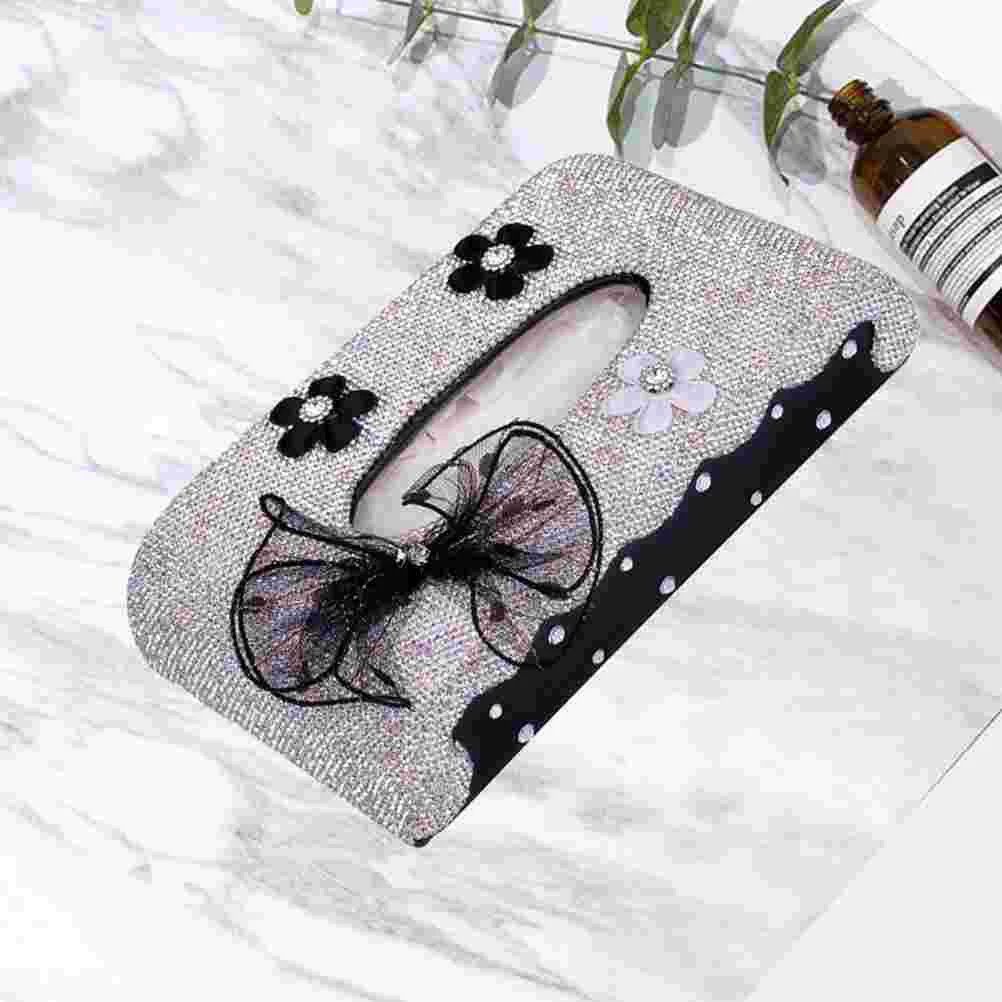 

1PC Car Tissue Box Rhinestone Practical Bowknot Decor Tissue Holder for Home
