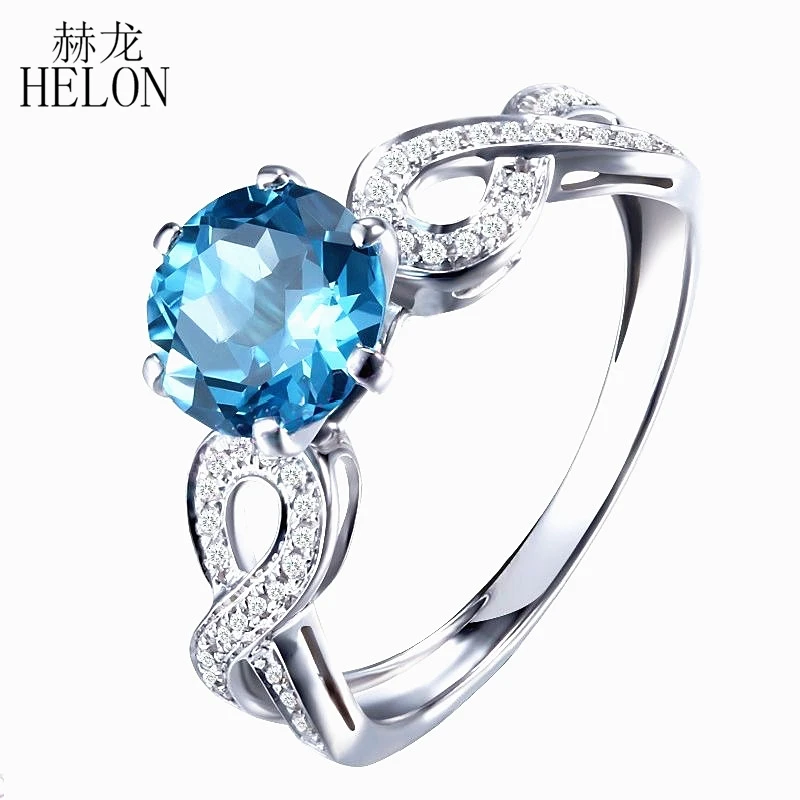 

Кольцо HELON обручальное с круглым голубым топазом 7 мм, однотонное Ювелирное Украшение из белого золота 14 к 10 к с бриллиантами, Модная бижутер...