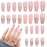 wearable false nails 24 pieces crystal false nail full cover press on nail false manicure for women and girls