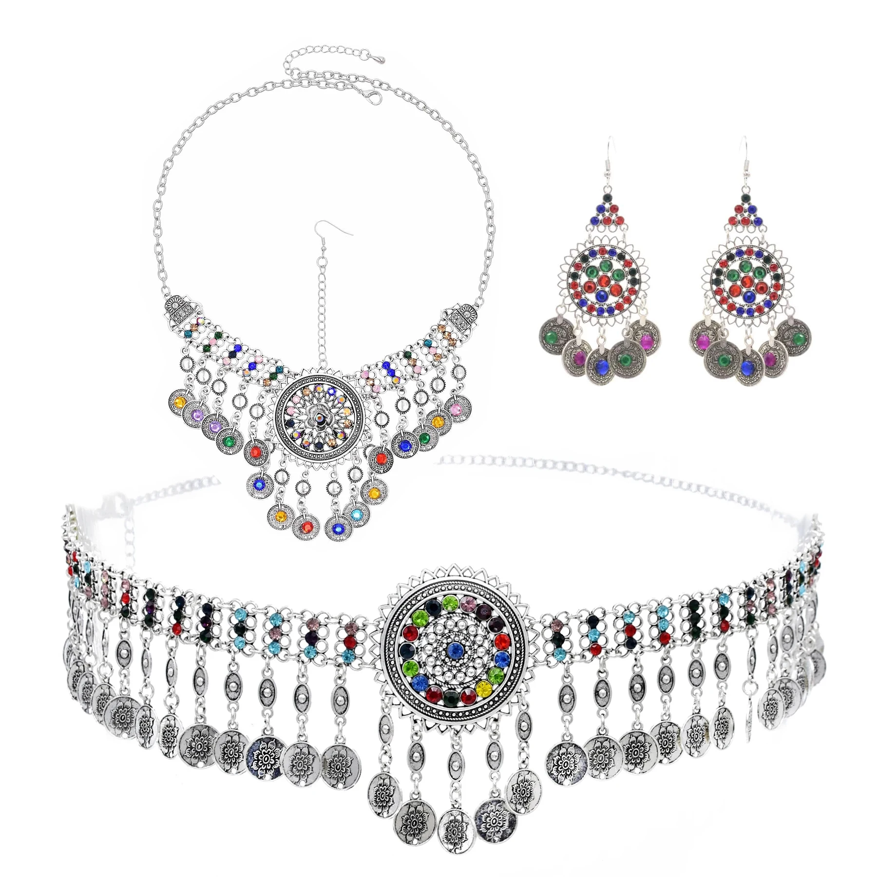 Ful Crystal Hair Clips Boho Afghan India Jewelry Sets