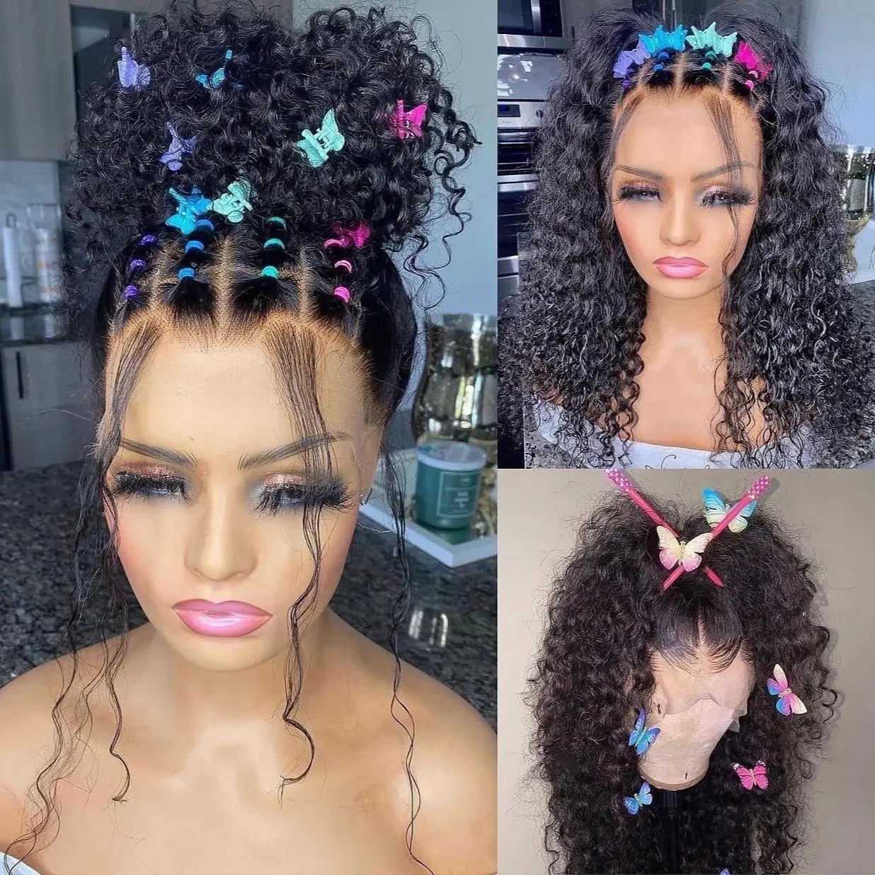 

5X5 Lace Closure Wig Deep Curly Natural Black Color 360 Lace Frontal Human Hair Wigs Pre Plucked with Baby Hair Remy 200 Density
