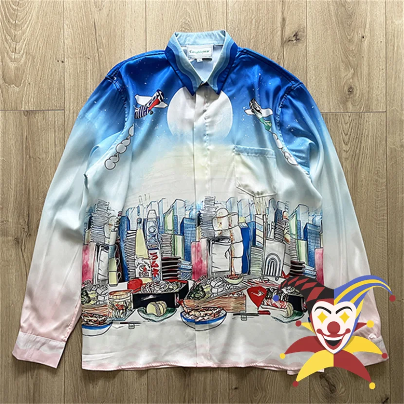 

Шелковая рубашка с длинным рукавом для мужчин и женщин, с принтом