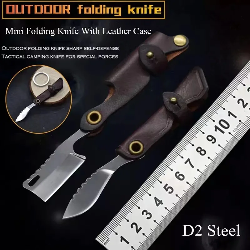 

New D2 Steel Knife Sharp Portable Folding Knife Mini Delicate High Hardness Keychain Knife Self-defense Small Pendant Outdoor