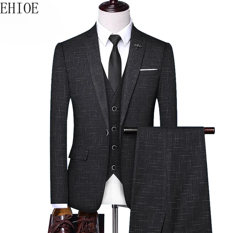 

Ehioe 2023 New Groom Wedding Dress Business Casual Plaid Suit 3Piece and 2Piece Mens Formal Workwear Social Ball Slim Fit Tuxedo