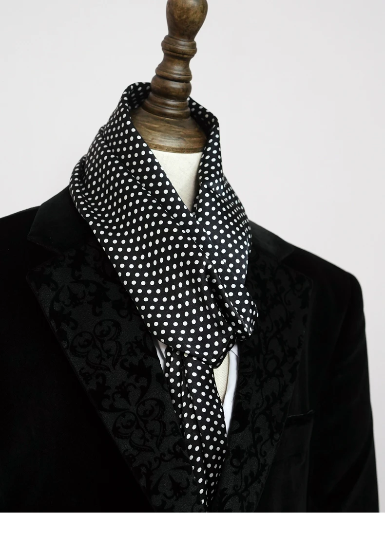 

Men's 100 Silk Scarf Polka Dot Cravat Double Layer Long Neckerchief Mufflers Black Blue