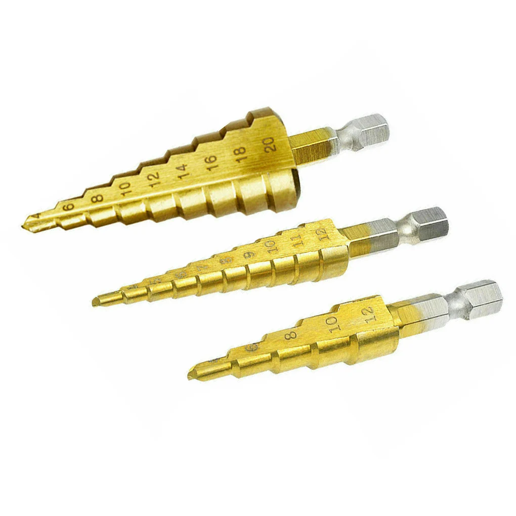 

3pcs HSS Titanium Drill Bit 4-12 4-20 4-32 Drilling Power Tools Metal High Speed Steel Wood Hole Cutter Cone Drill Dropping