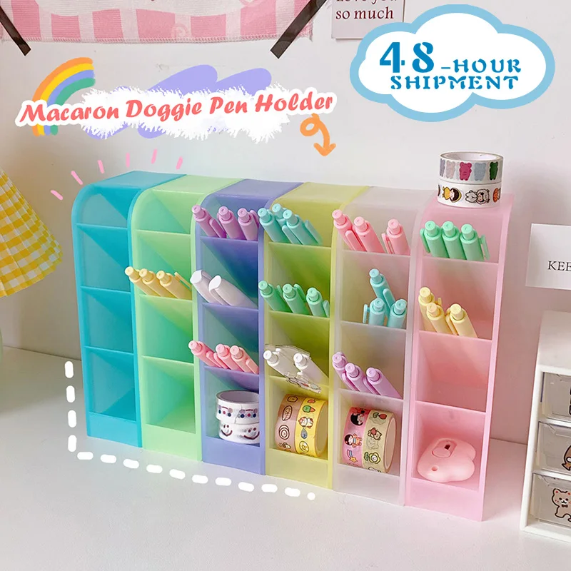 

Korea Ins Girl Desktop Storage Tube Versatile Four Grid Oblique Insertion Pen Holder Makeup Brush Lipstick Storage Box 2021