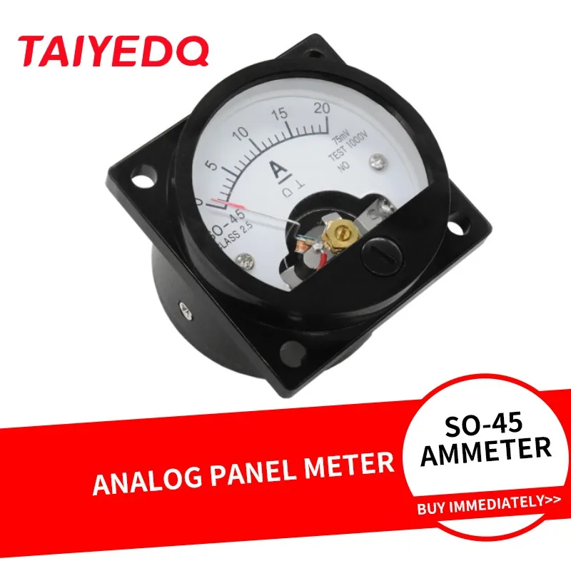 SO45-A Square 45*45mm 10A30A50A100A200A300A DC Analog Panel Ampere Meter Round Ammeter