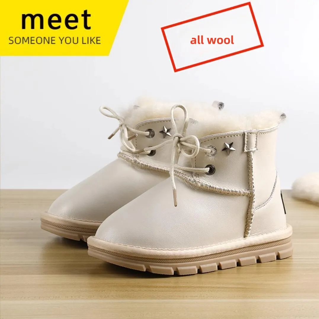 

Lace-up Baby Snow Boots Fur One Children's Cotton Boots Boys Waterproof Non-slip Boots Girls Warm Shoes Fashion Children's Shoes