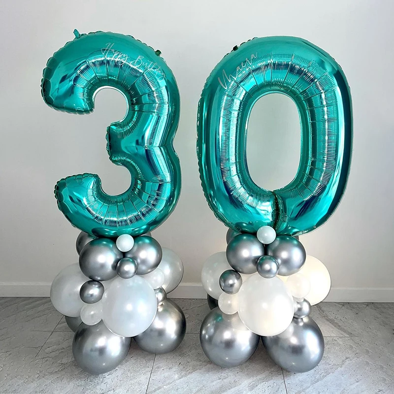 

32“ Big Balloon Turquoise Number balloons birthday party deco Age ballons Large size Digital Foil helium air globos Baby shower