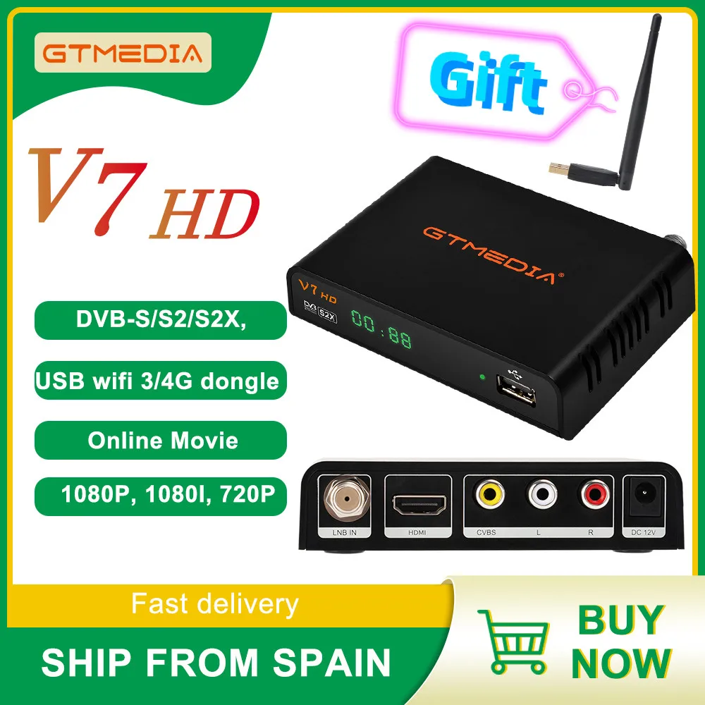 

GTMedia V7 HD DVB-S/S2/S2X TV BOX Video TV receiver 1080P Satellite Receiver 3/4G dongle WiFi dongle Smart TV Box Set top Box