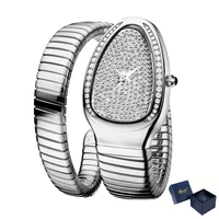 missfox snake head luxury womens watches full diamond dial bezel fexible bracelet quartz movt watch for women relogio feminino