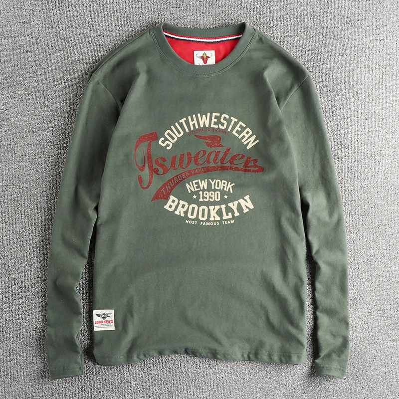 Футболка мужская с длинным рукавом круглым вырезом и надписью 100% хлопок