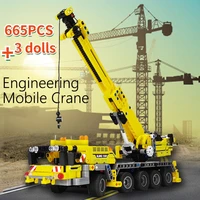 665pcshigh tech technique city engineering forklift crane excavator mixer truck vehicle moc model building blocks toy boys gifts