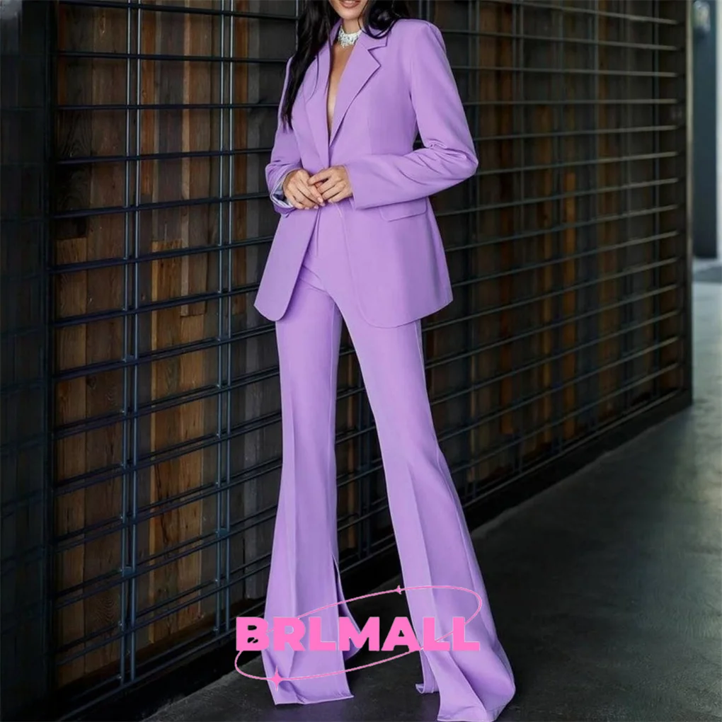 

Lavender Wedding Guest Suit Set For Women 2 Pieces Jacket Pants Suit Blazer Suit Coat Flare Pant One Button