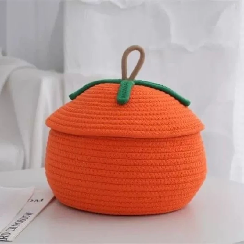 

New Large Pumpkin Cute Woven Storage Basket With Lid Coffee Table Diy Children's Toys Living Room Snack Storage Basket