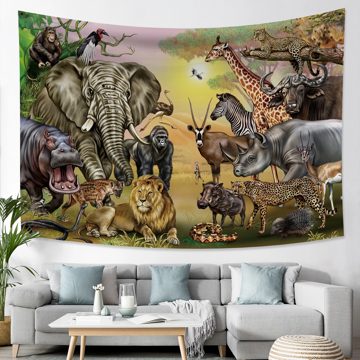 

Tropical Safari Animals Tapestry Bohemia Wall Hanging Aesthetic Baby Living Room Study Decoration Tapestry Yoga Sheet Blankets