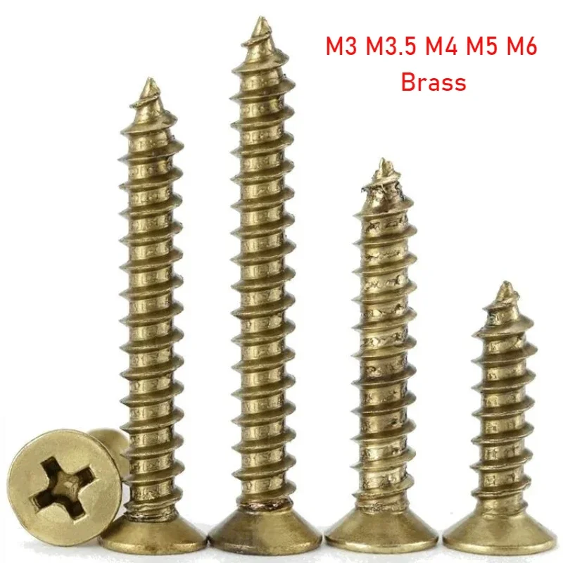 2-10 шт. латунные винты с потайной головкой, винты для нарезания по дереву с плоской головкой M3 M3.5 M4 M5 M6