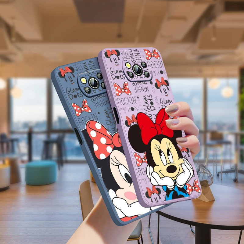 

Cute Minnie Mouse Love For Xiaomi Poco X3 NFC F3 GT X2 M4 M3 M2 Redmi 9A Note 10S 10 9 Pro Liquid Silicone Rope Phone Case