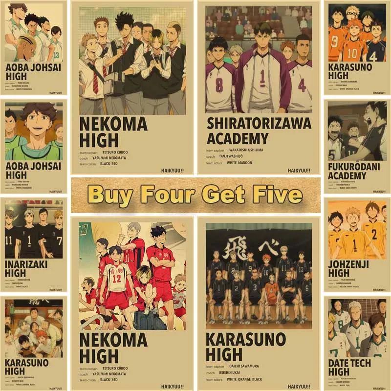 

Japanese Anime Retro Poster Kraft Paper Haikyuu Team Prints Room Decor Mural Wall Art Painting Home Decoration Pictures Gifts