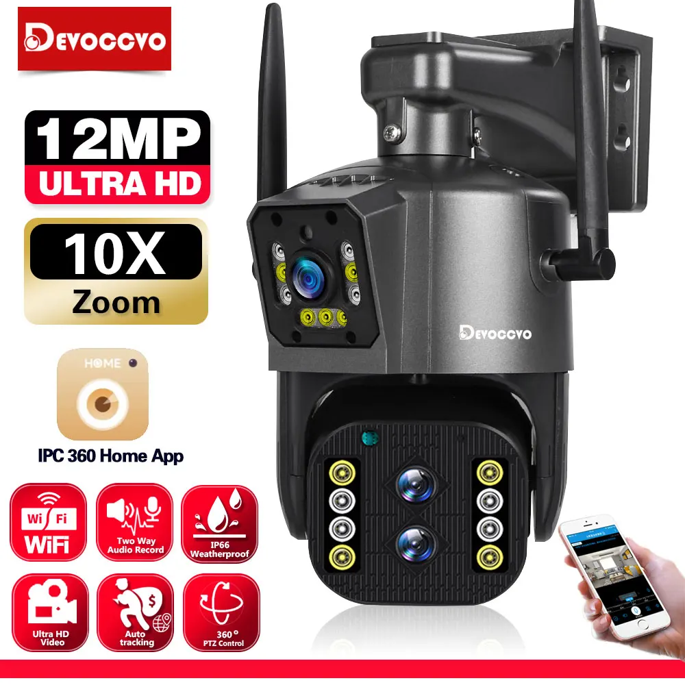 12MP Dual Lens Wifi PTZ IP Camera Outdoor 4K Color Night Vision Auto Tracking Wireless CCTV Security Surveillance Camera 8MP P2P