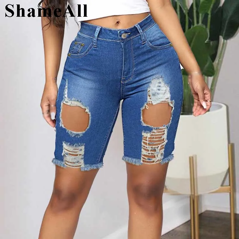 

Plus size Sexy Ripped Cut Stretchy Skinny Jeans Shorts 5XL Summer Destroyed Holes Leggings Short Pants Baggy Torn Denim Bermudas