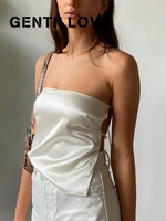 sexy satin women camis summer silk off shoulder lace up backless strapless hotwife tank top cropped bandage wrap tops aesthetic