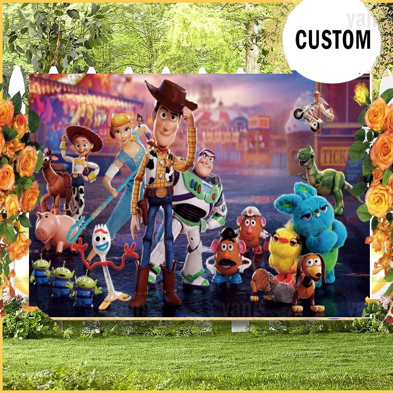 Disney Kids Birthday Toy Story Party Backdrops Bedding Room Wall Decor Poster Family Celebration Background for Photography