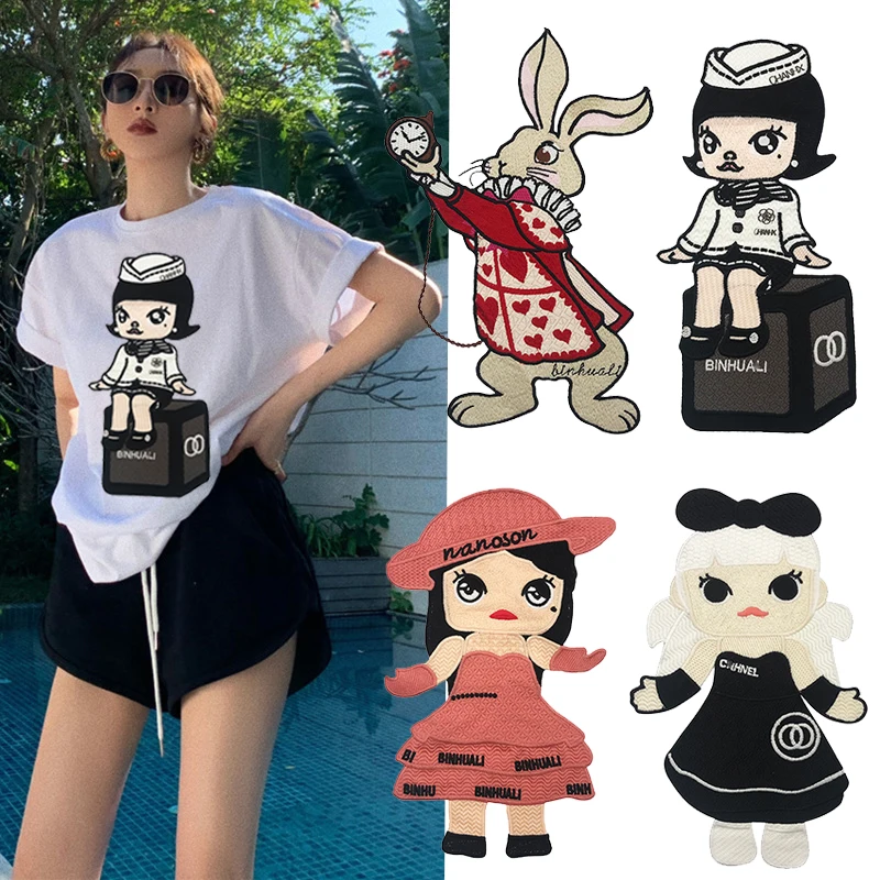 

Мультяшные значки с вышивкой, нашивки с кроликами для одежды, аксессуары «сделай сам», аппликации для девочек, модные нашивки, WF226292