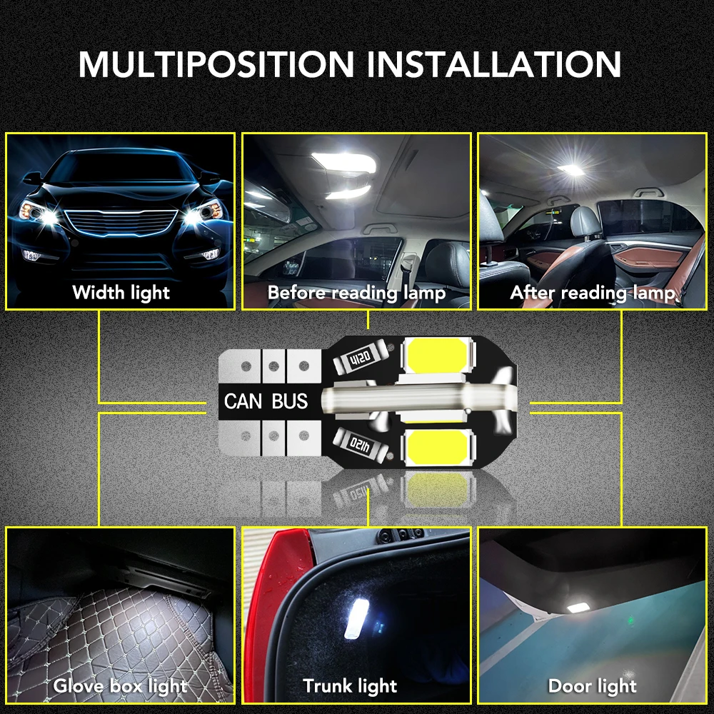 10 шт. Автомобильные светодиодные лампы T10 w5w 12 В для Hyundai Santa Fe Sonata Solaris Azera Creta I30 Ix25