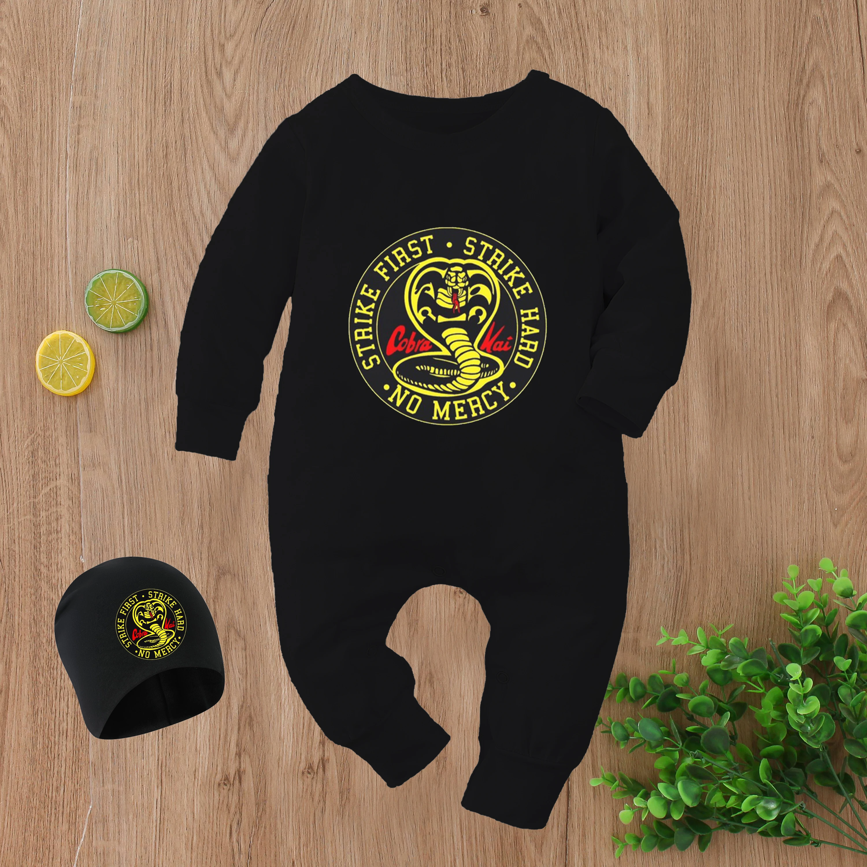 Spring New Cobra Kai Baby Bodysuits Cotton Babys Boy and Baby Girls Hat One Piece Bebe Fashion Street Indoor and Outdoor Creeper