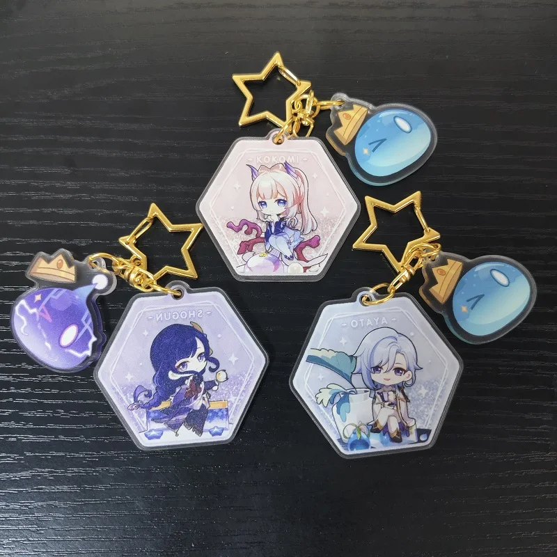 

6CM Genshin Impact Anime Figure Raiden Shogun Cosplay Acrylic Keychains Kamisato Ayato Kawaii Bag Pendant Keyrings Fans Gift