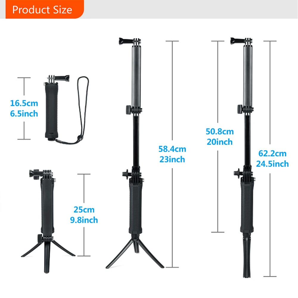 3 Way Grip Waterproof Monopod Selfie Stick Tripod Stand for GoPro Hero 10 9 8 7 6 5 Yi 4K SJCAM EKEN DJI OSMO Go Pro Accessories images - 6