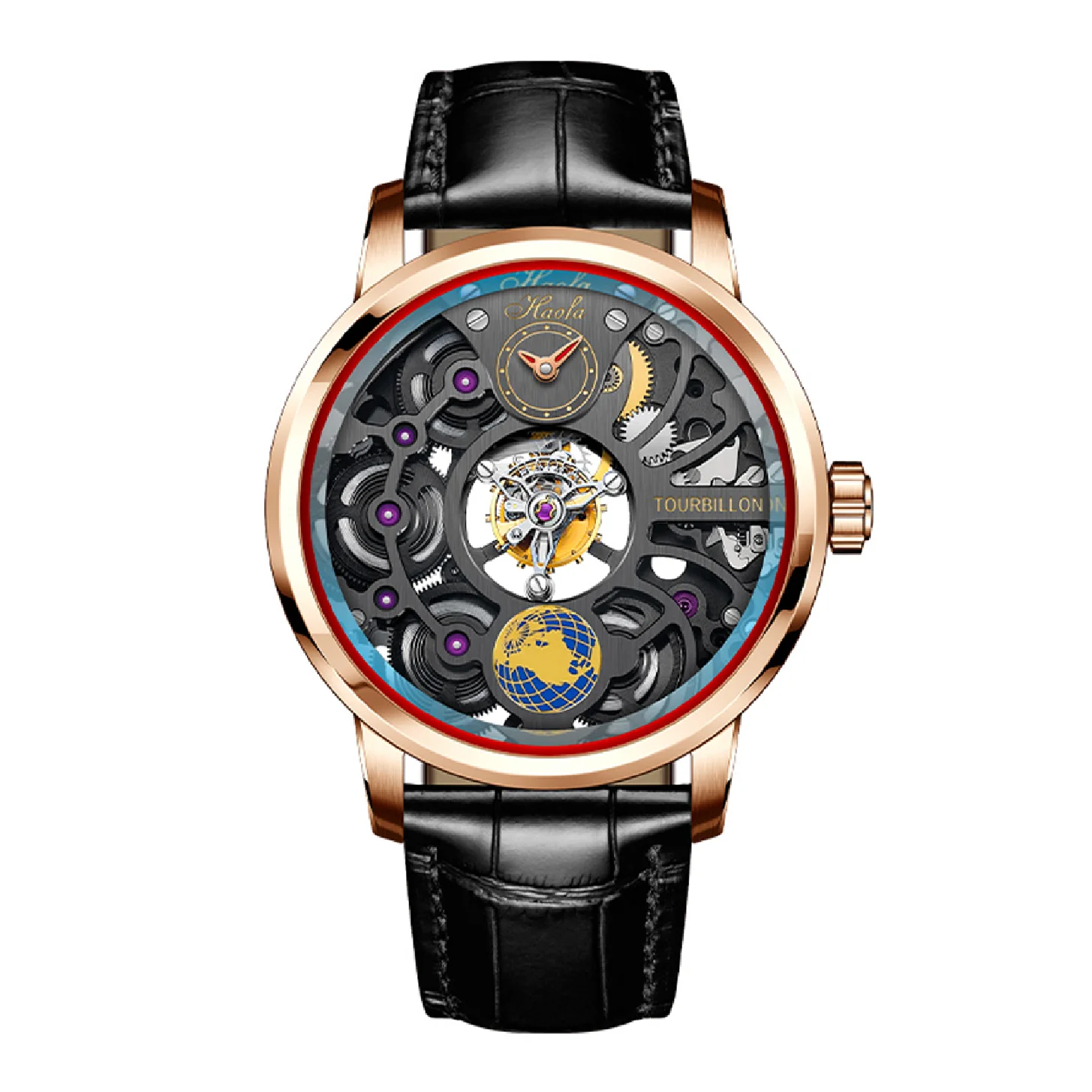 

Haofa Mens Tourbillon Watch Double Skeleton Manual Tourbillon 120H Power Reserve Sapphire Waterproof Business Watch for Men 1938