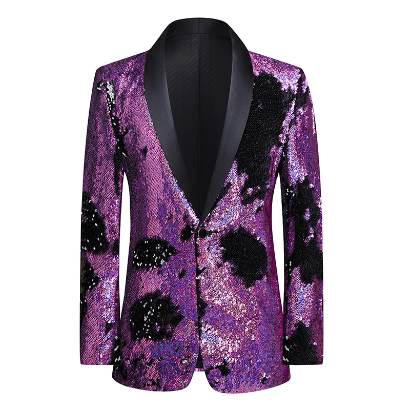 

Мужская фиолетовая искусственная куртка, официальное платье для банкета, ночного клуба, мужской певец, танцор, сценическое шоу, пальто для представлений