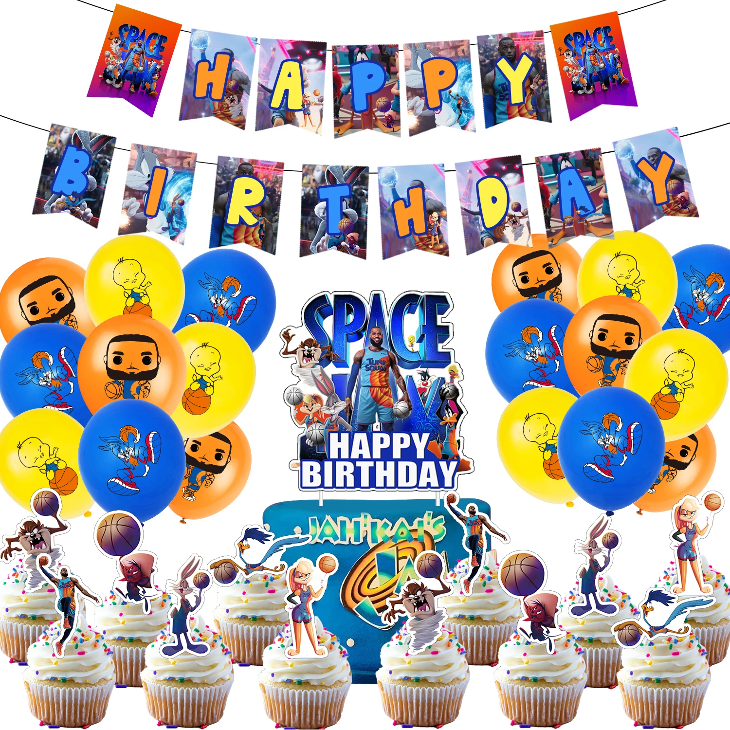 Decoraciones de fiesta Space Jam, Pancarta, decoración para pastel, globos de látex de dibujos animados, recuerdos de fiesta de cumpleaños para niños, suministros de fiesta