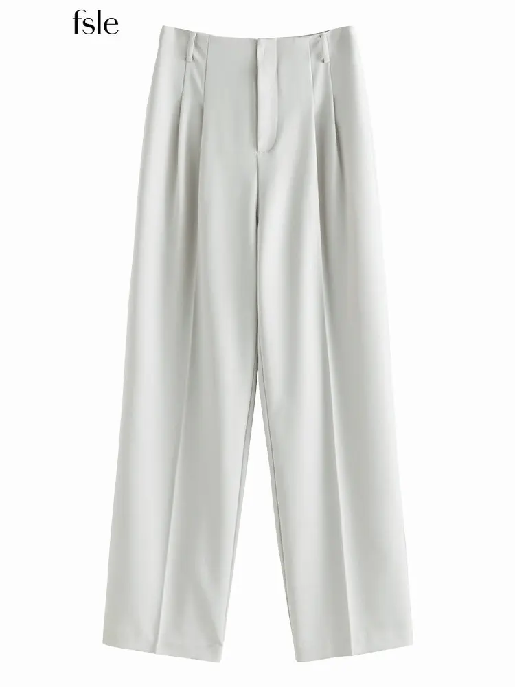 

FSLE High Waist Suit Pants Commuter Pleated Design Women Autumn Office Lady Straight Long Trousers Female Draped Full Pant