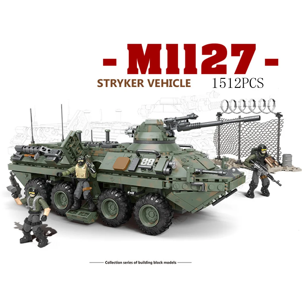 

Modern Military United States Stryker Vehicle Ifv Mega Block Ww2 1:36 Scale Army Action Figures Building Brick Toy Collection