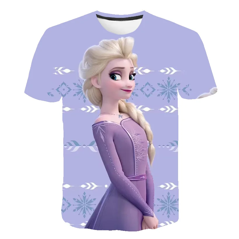 1-14 Years Children's Frozen Anna Elsa T-shirt Summer New Kids Clothing Clothes Casual Style Cartoon Oversized Harajuku T-shirt images - 6
